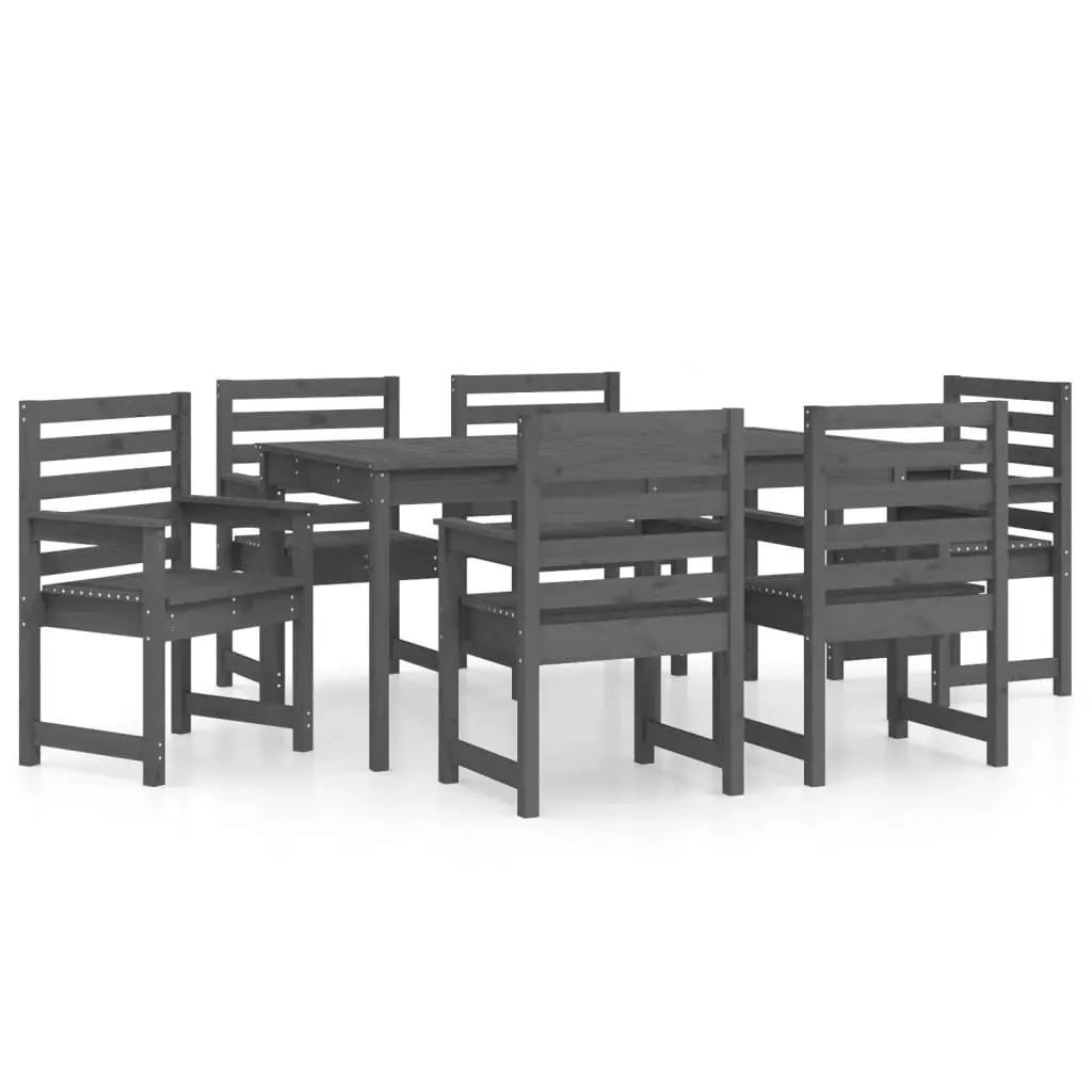 7 Piece Outdoor Dining Set Solid Pine Wood Grey Patio Garden Table Chairs