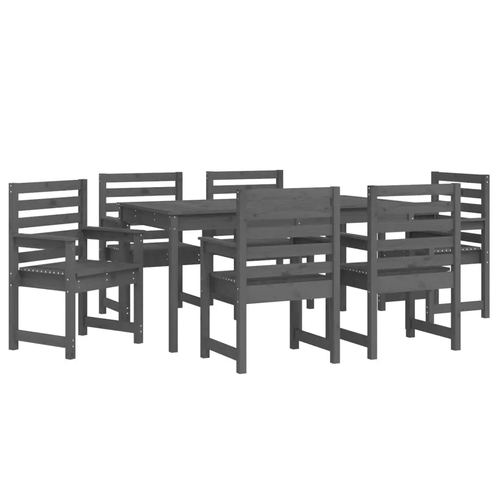 7 Piece Outdoor Dining Set Solid Pine Wood Grey Patio Garden Table Chairs