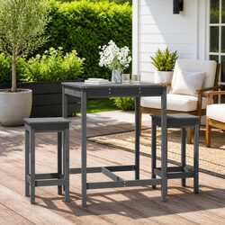 Sturdy 3 Piece Garden Bar Set Grey Solid Wood Pine