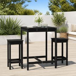 3-Piece Black Wooden Garden Bar Set for Outdoor Spaces