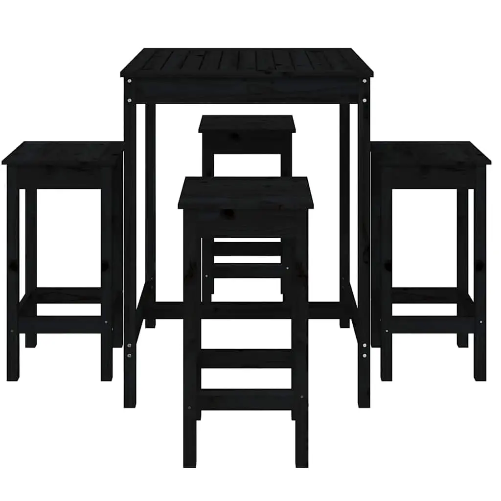 5 Piece Outdoor Bar Set Garden Patio Furniture Solid Wood Stools Table Black