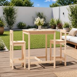 Solid Wood Pine 3 Piece Garden Bar Set for Patio