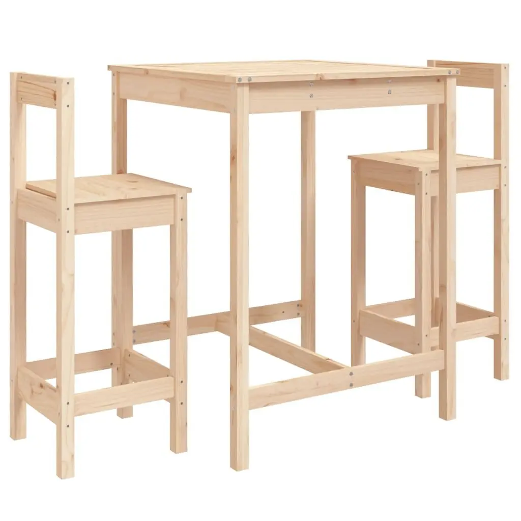 Solid Wood Pine 3 Piece Garden Bar Set for Patio