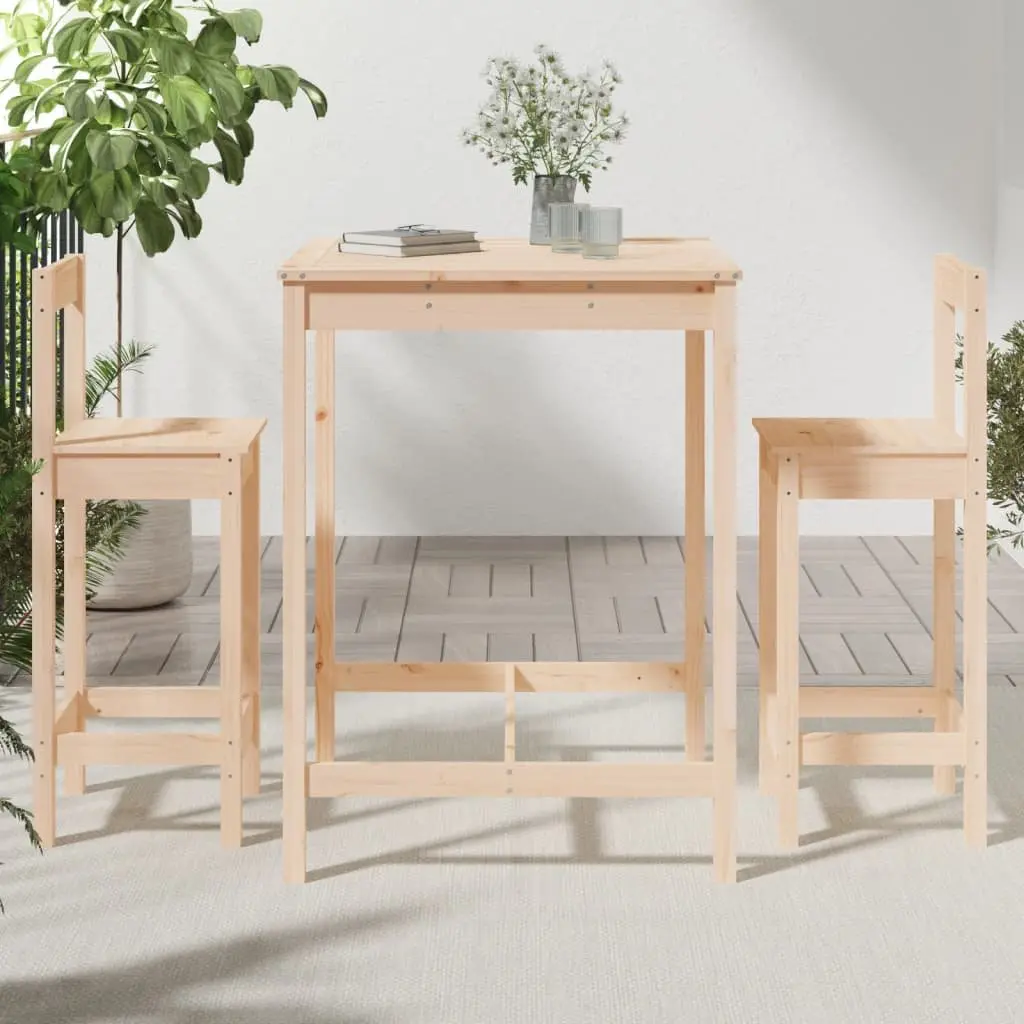 Solid Wood Pine 3 Piece Garden Bar Set for Patio
