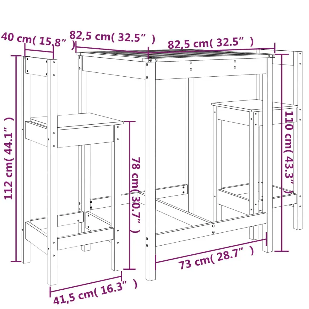 Outdoor Garden Bar Set with Sturdy Pine Wood Construction