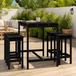 5 Piece Black Solid Pine Wood Garden Bar Set