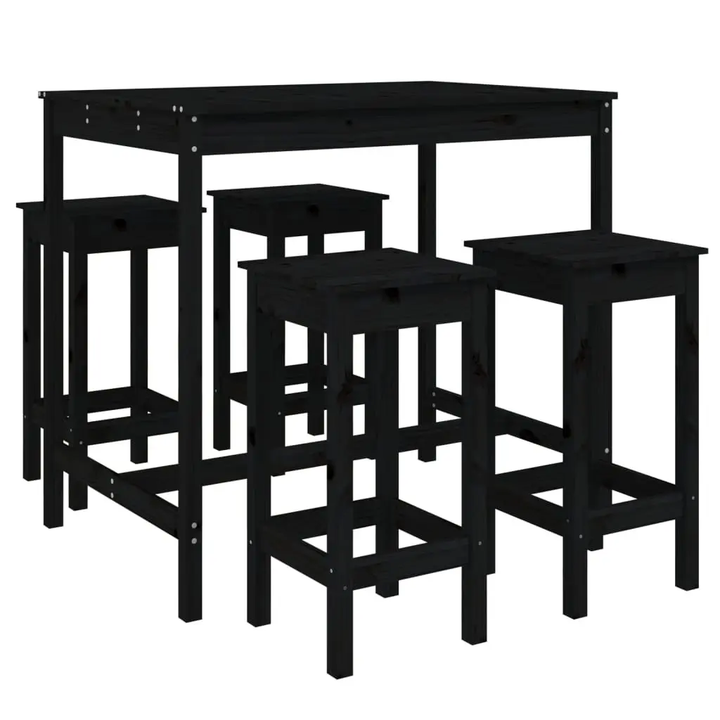 5 Piece Black Solid Pine Wood Garden Bar Set