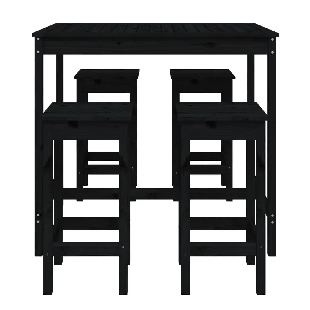 5 Piece Black Solid Pine Wood Garden Bar Set