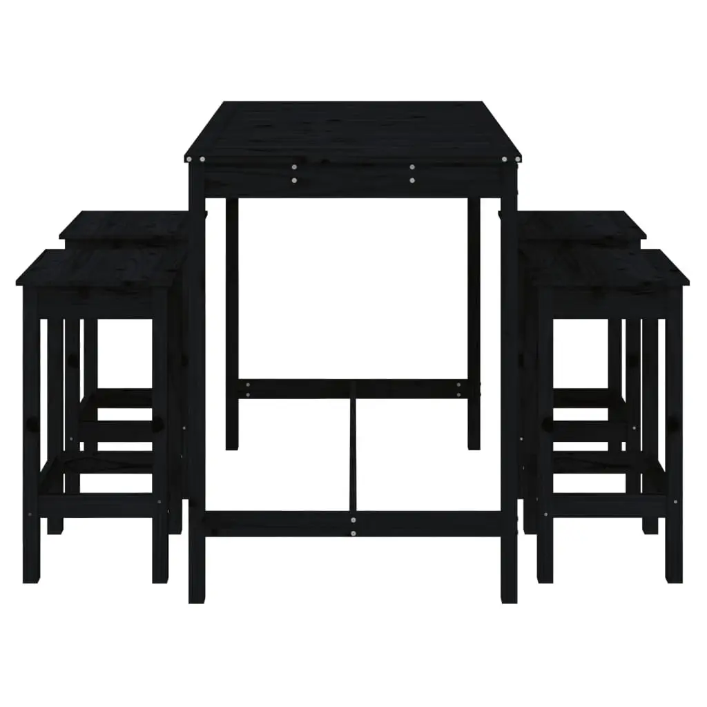 5 Piece Black Solid Pine Wood Garden Bar Set