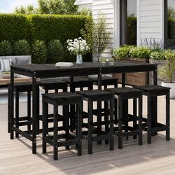 9-Piece Black Wood Garden Bar Furniture Set for Outdoor Use