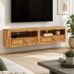 Solid Wood Acacia TV Cabinet with Storage Drawers
