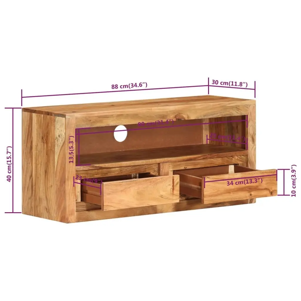 Solid Wood Acacia TV Cabinet with Storage Drawers