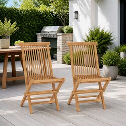 Teak Brown Folding Garden Chair Set - 2 Pieces