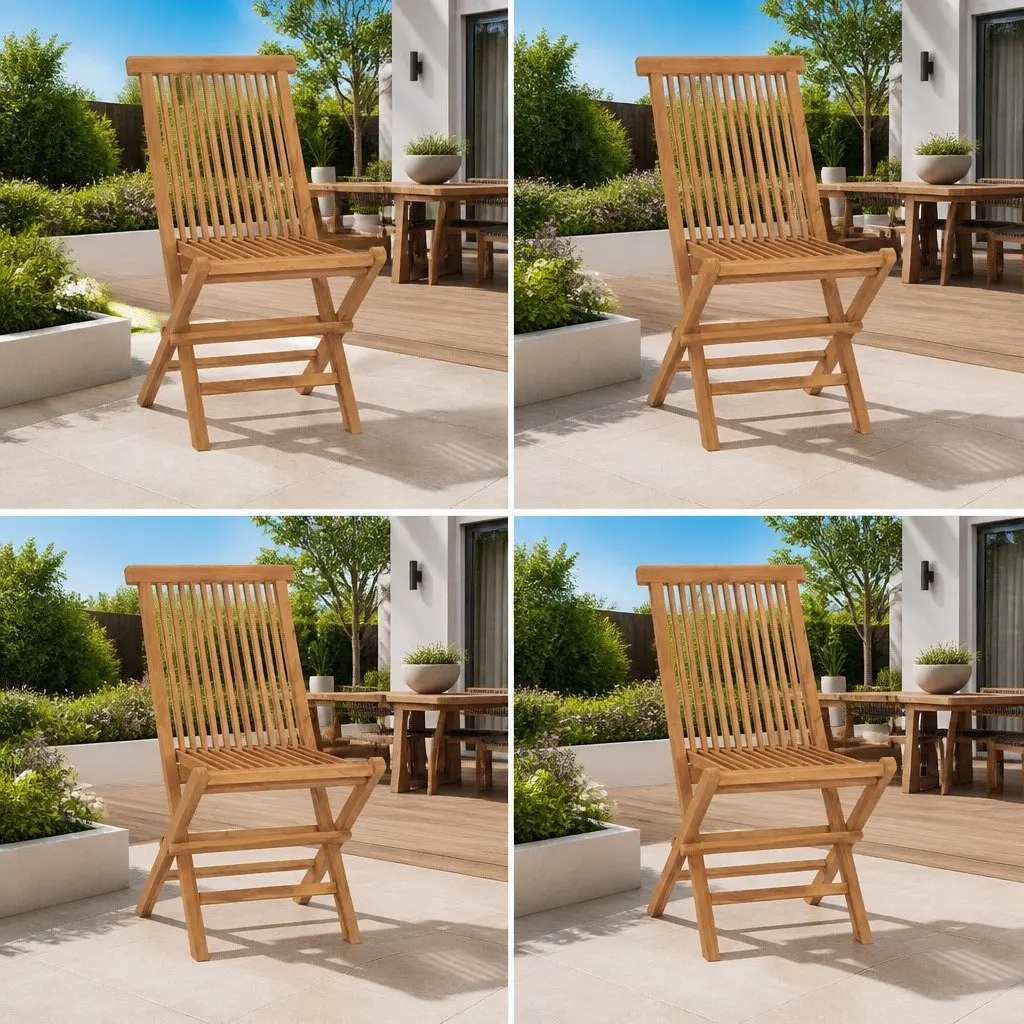 Folding Garden Chairs Teak Wood Brown 4 Piece