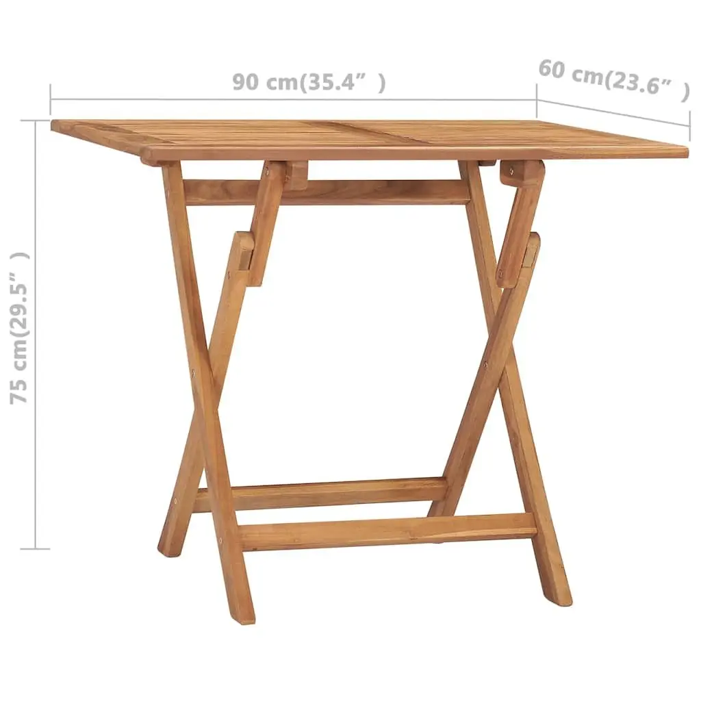 Teak Wood Folding Dining Table Outdoor 90x60x75cm Brown Garden Furniture