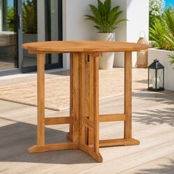 Round Folding Dining Table 90cm Teak Wood Garden Furniture