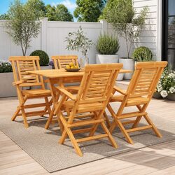 Sturdy 5 Piece Outdoor Teak Dining Set with Foldable Chairs
