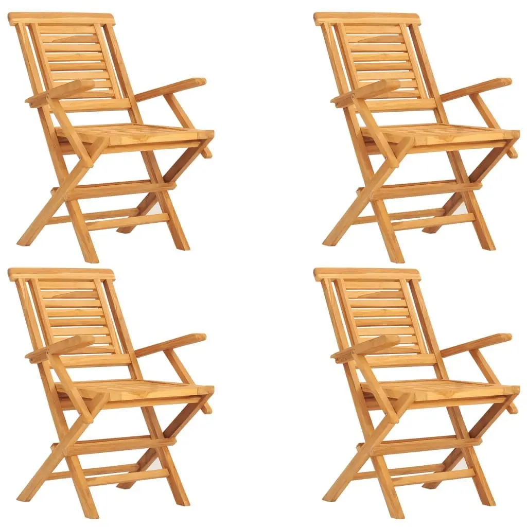 5 Piece Outdoor Teak Dining Set with Foldable Chairs