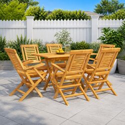 Durable 7 Piece Garden Dining Set with Brown Teak Wood