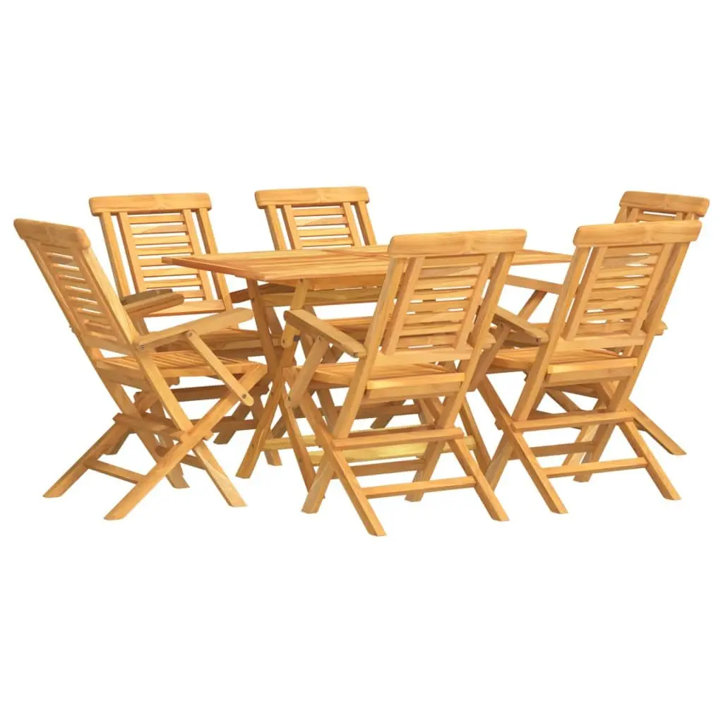 7 Piece Garden Dining Set Solid Teak Wood Brown Outdoor Furniture Table Chairs