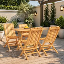 5 Piece Brown Wood Outdoor Dining Set for Garden