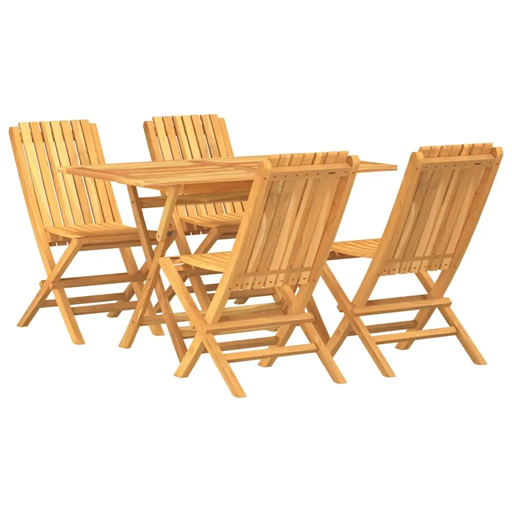5 Piece Garden Dining Set Solid Teak Wood Brown