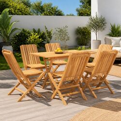 Sturdy 7 Piece Teak Wood Garden Dining Set with Foldable Chairs