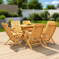 Brown 7 Piece Outdoor Dining Set with Foldable Chairs