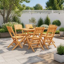 Folding 7 Piece Garden Dining Set with Parasol Hole