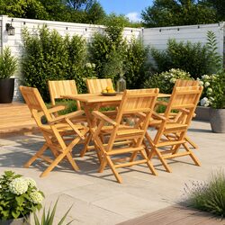 7 Piece Outdoor Dining Set with Teak Table and Chairs