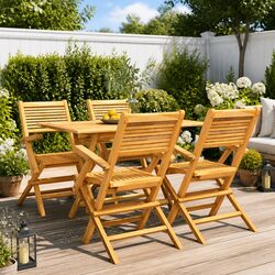 Teak Wood 5 Piece Garden Dining Set with Foldable Chairs
