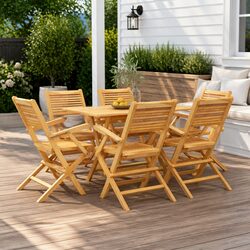 Durable 7 Piece Garden Dining Set with Foldable Chairs