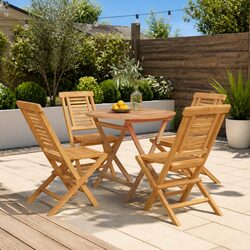 Teak Wood 5 Piece Outdoor Dining Set with Foldable Chairs