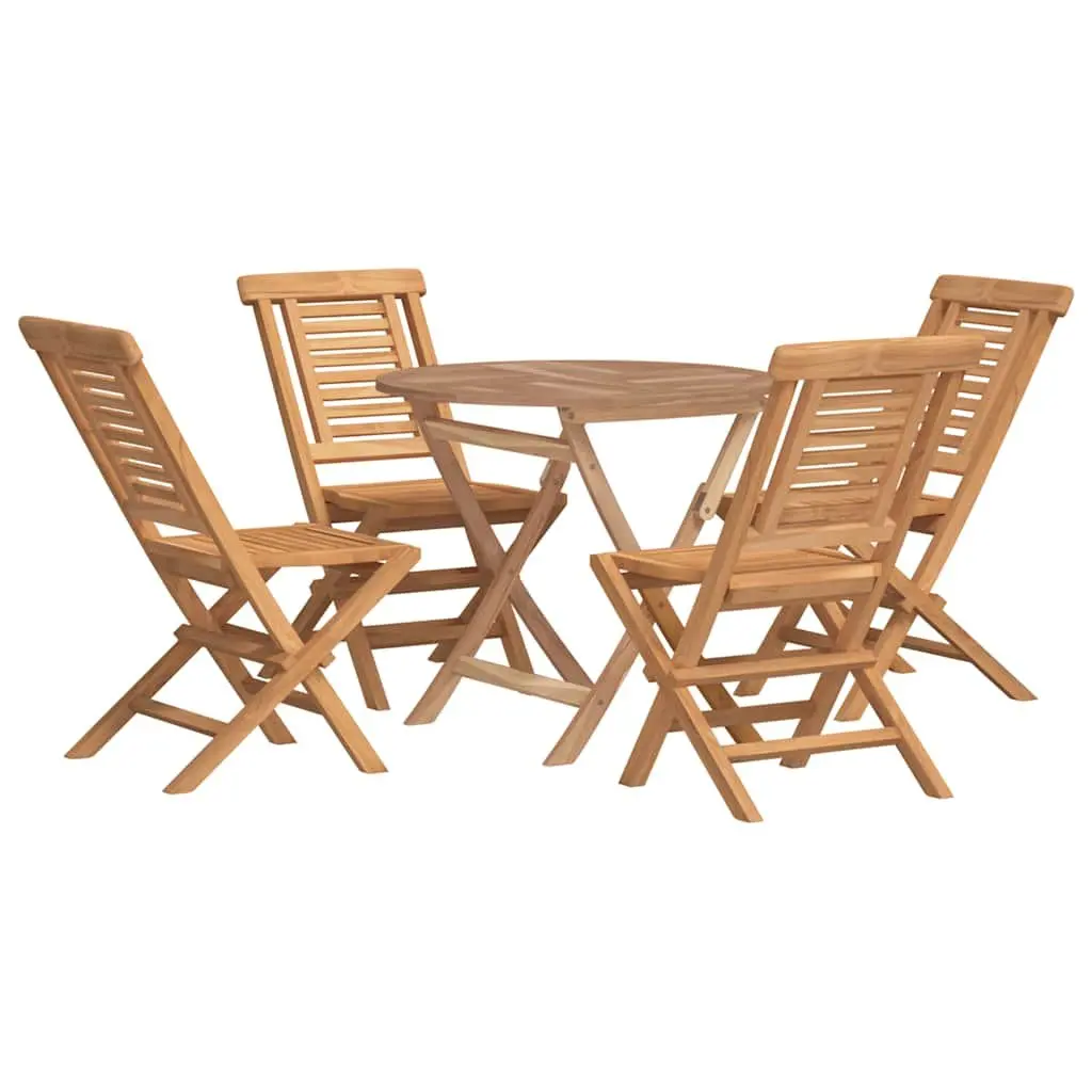 Teak Wood Foldable Outdoor Dining Set 5 Piece Brown Table and Chairs