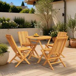 Teak Wood 5-Piece Garden Dining Set with Foldable Chairs