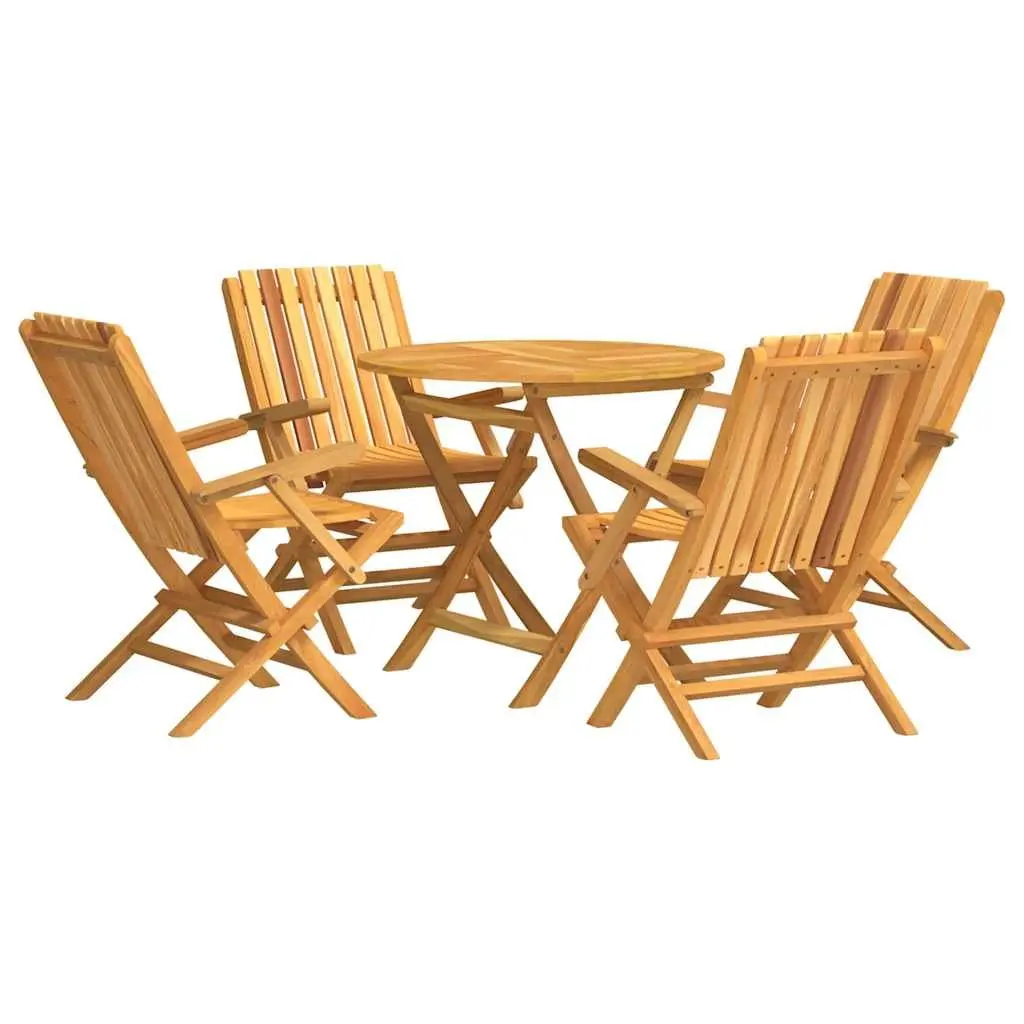Garden Dining Set Solid Teak Wood 5 Piece Outdoor Furniture Table Chairs Brown