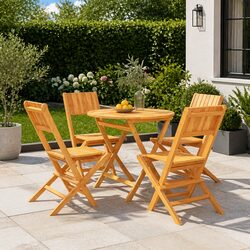Solid Teak Wood 5 Piece Garden Dining Set with Folding Chairs