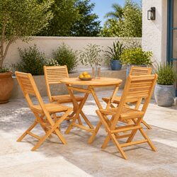 5-Piece Garden Dining Set with Teak Wood Table and Chairs
