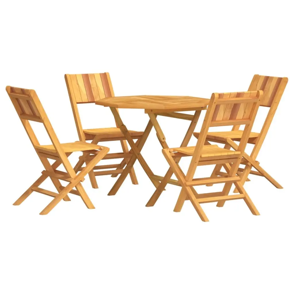 Garden Dining Set Solid Teak Wood 5 Piece Outdoor Furniture Brown Foldable