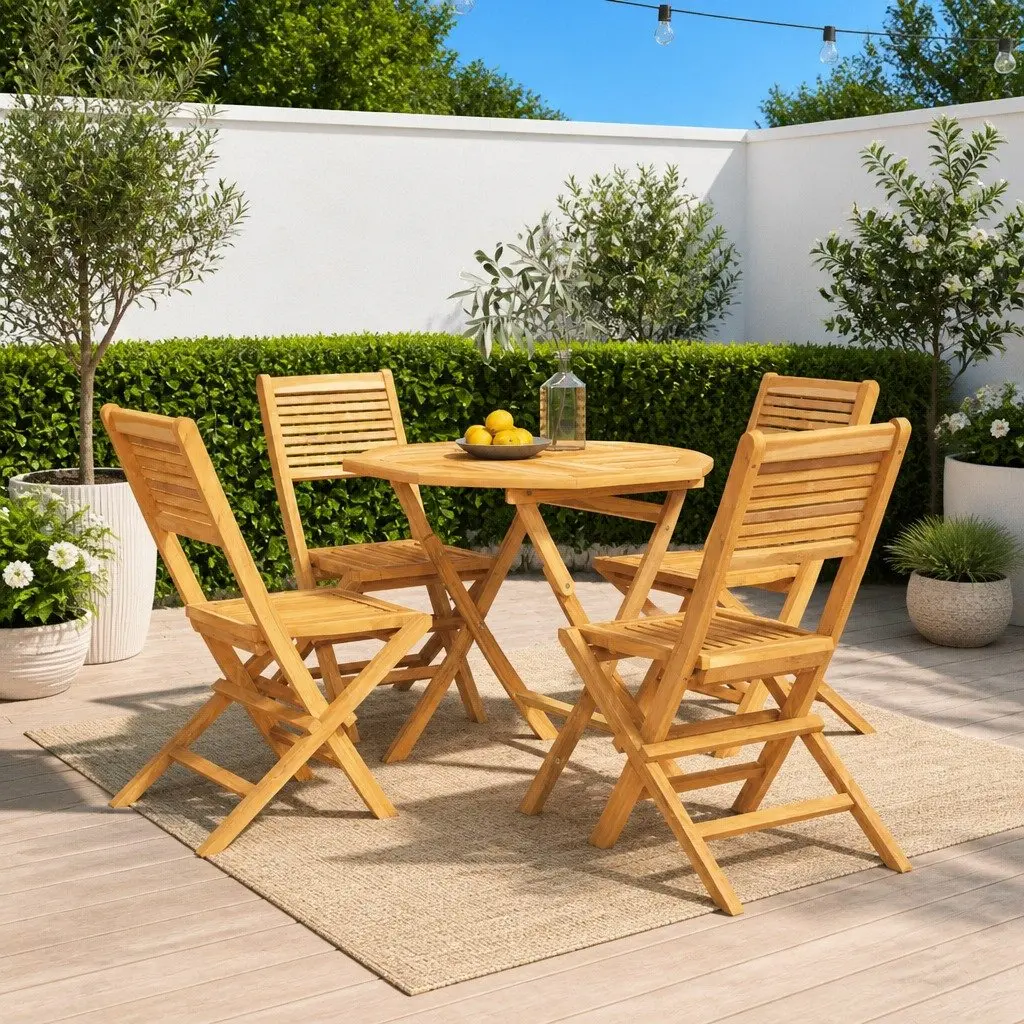 Garden Dining Set Solid Teak Wood 5 Piece Brown