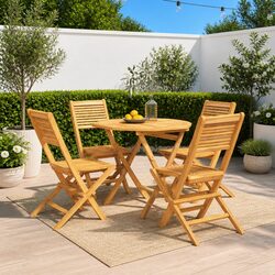 5 Piece Brown Teak Garden Dining Set for Outdoor Spaces