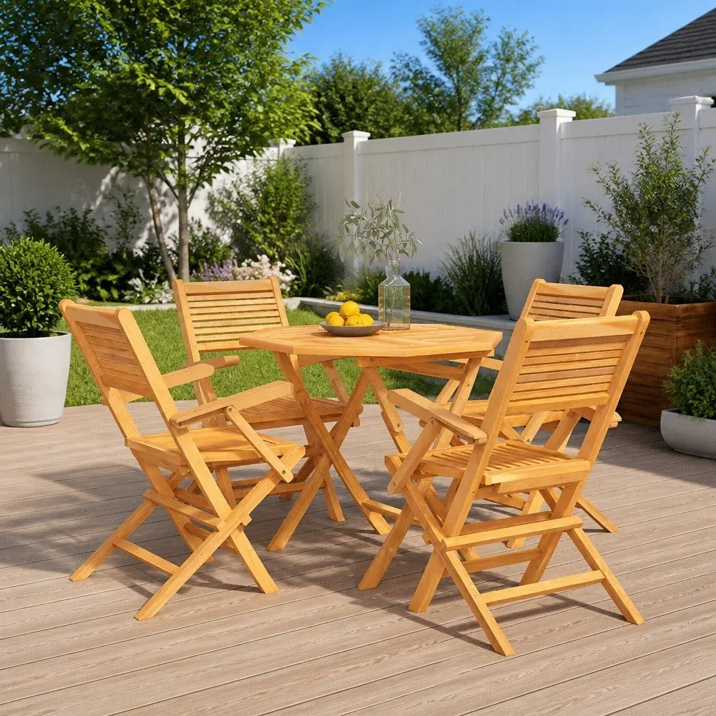 Garden Dining Set 5 Piece Outdoor Wooden Table Chairs Folding Slatted Design