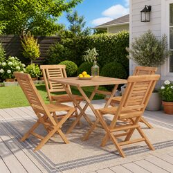 Durable 5 Piece Garden Dining Set with Folding Chairs