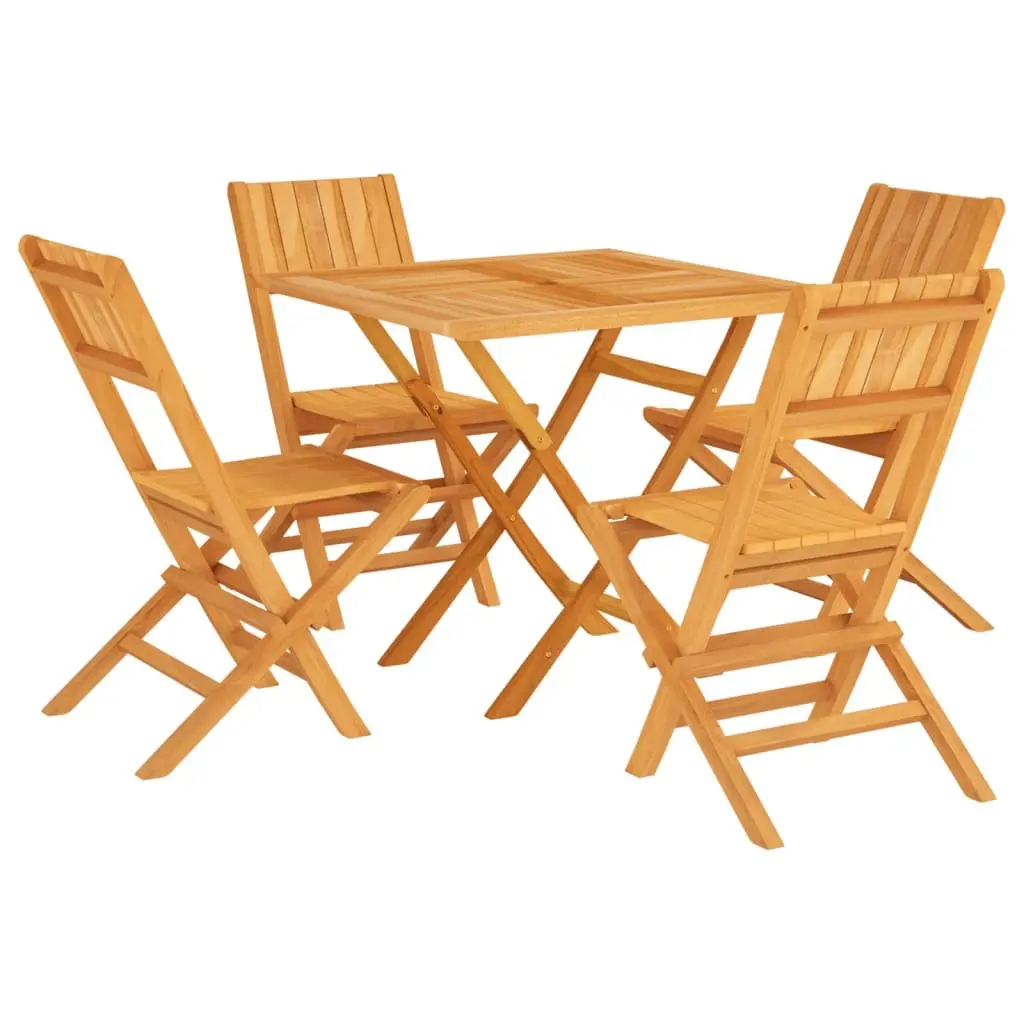 5 Piece Garden Dining Set Solid Teak Wood Foldable Brown