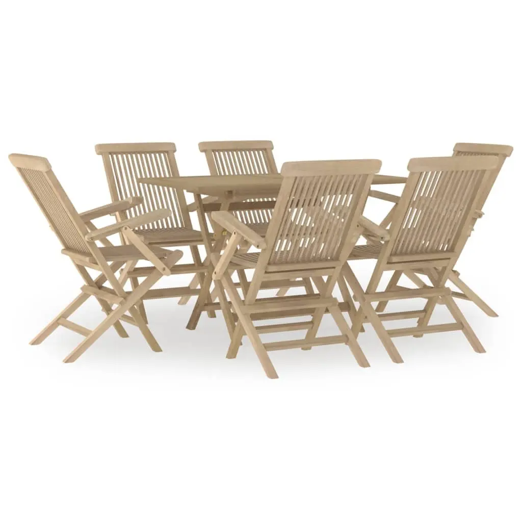 7 Piece Outdoor Dining Set Solid Teak Wood Grey Table Chairs