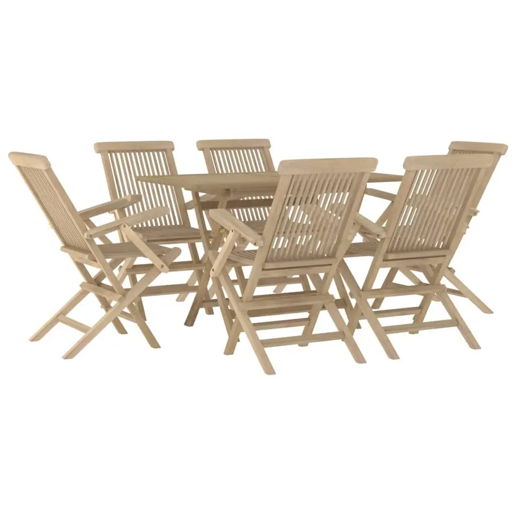 7 Piece Outdoor Dining Set Solid Teak Wood Grey Table Chairs