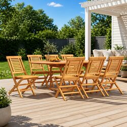 Sturdy Teak Wood Folding Garden Chairs Set of 8 Brown