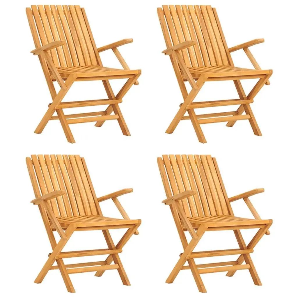 Folding Garden Chairs Solid Teak Wood Brown 4 Piece