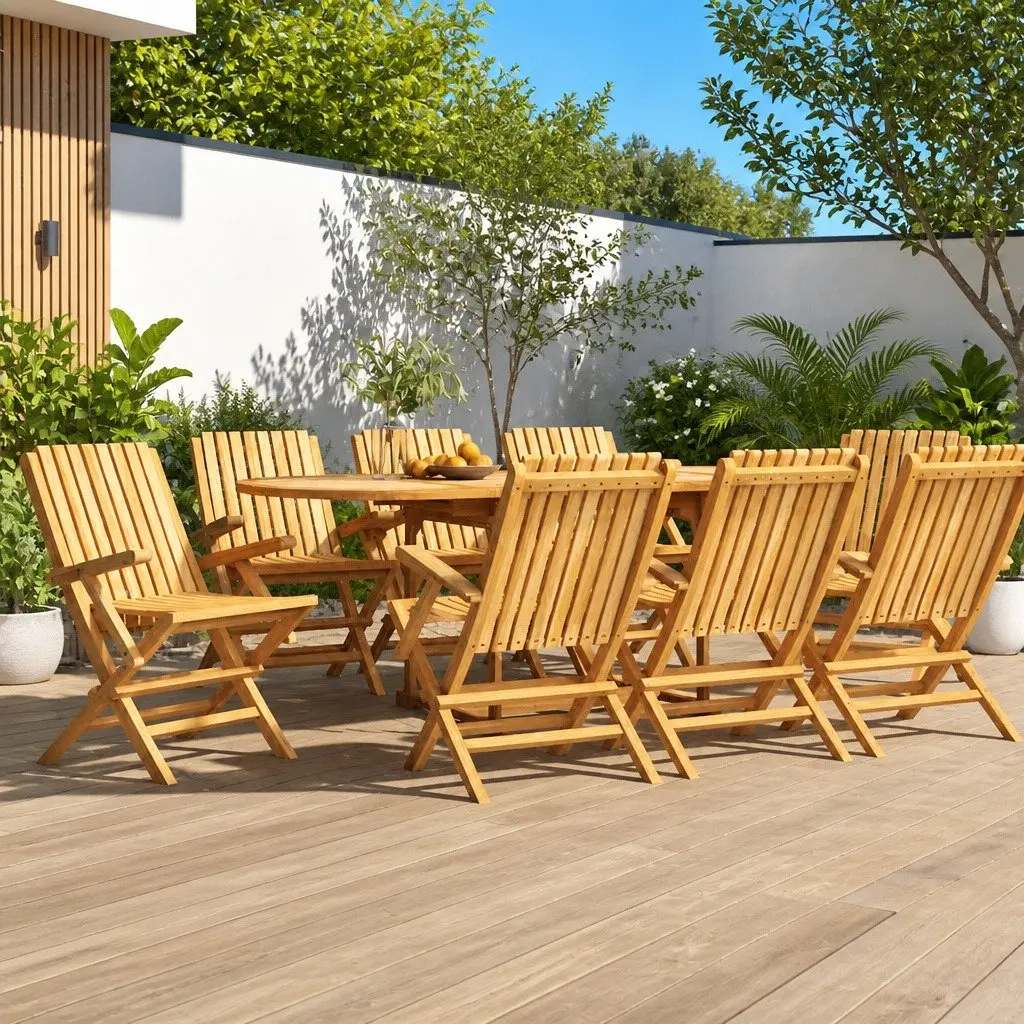Set of 8 Wooden Folding Garden Chairs