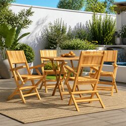 Solid Wood Folding Garden Chairs Set of 4 - Teak Brown